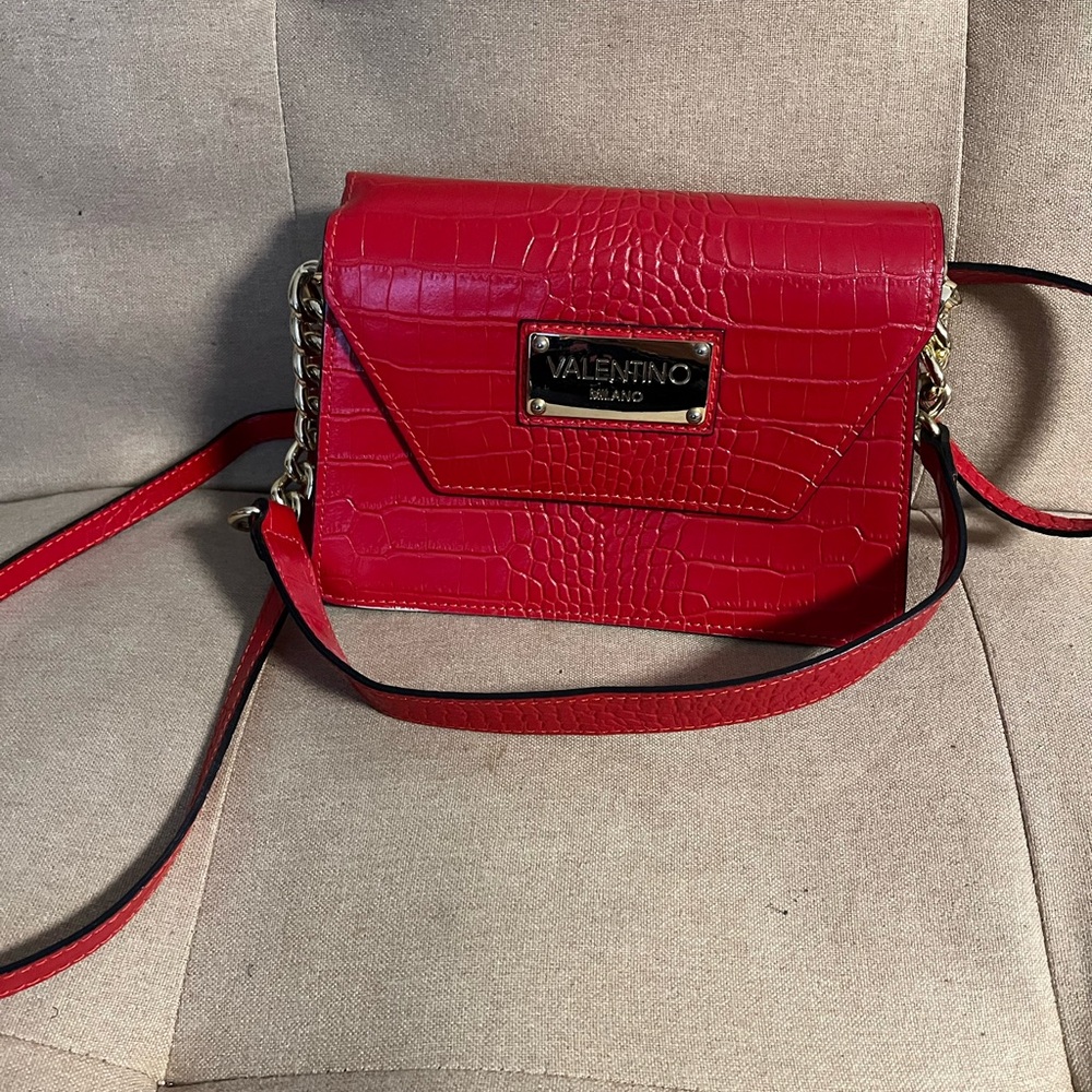 Valentino Milano Red Croc-Embossed Crossbody Bag